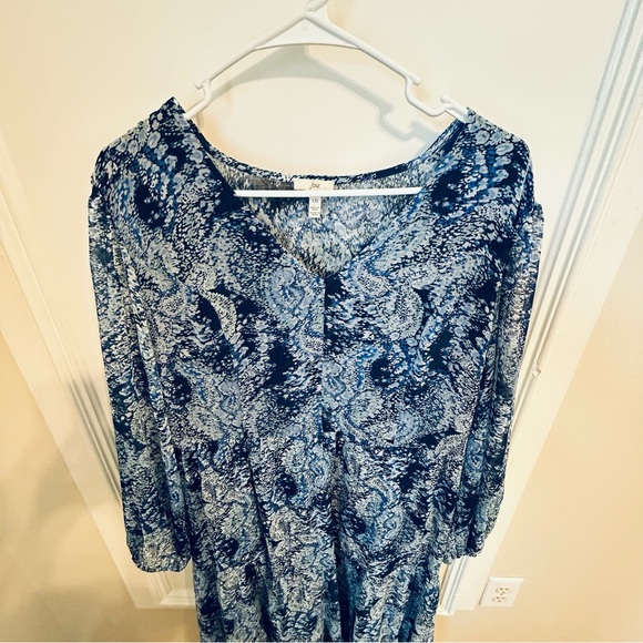 Joie Blue Parisian Paisley Watercolor Boho Dress Large Long Sleeve L - Picture 8 of 15